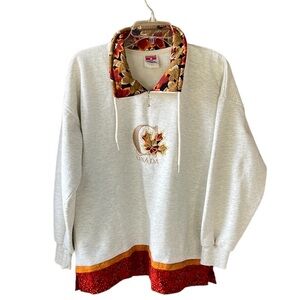 Vintage CityScape Canada Graphic Embroidered Sweatshirt Gray Maple Leaf Trim SzM